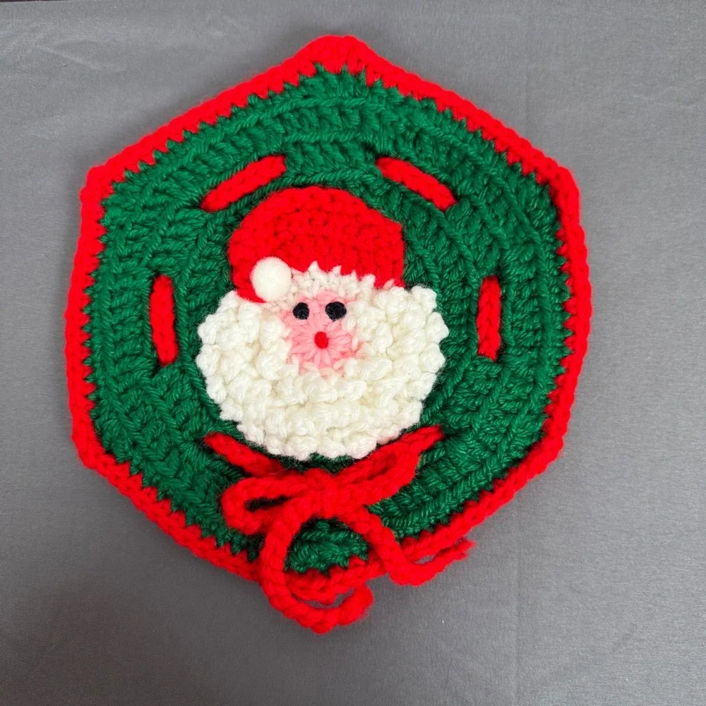 Handmade Crochet Santa‎ Claus Christmas Potholder Hot Pad Hexagon Decor